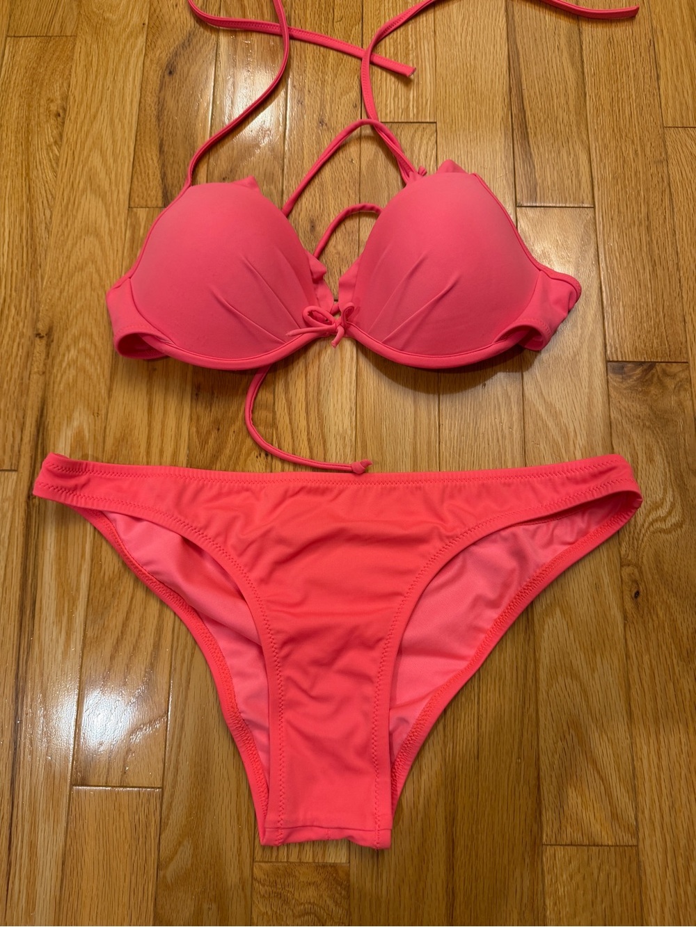 Victoria's Secret Coral Pink Halter Push-Up Bikini Set